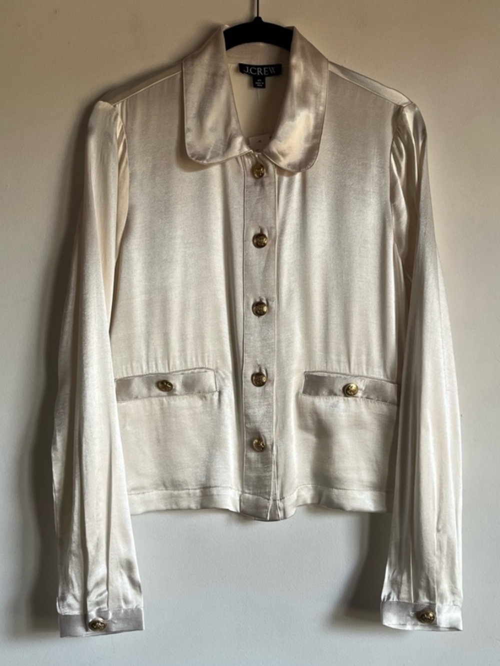 NWT JCrew Lady Shirt Jacket in Luster Crepe XS Ivory Crop Button Up $138 BV854